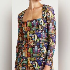 Rachel Antonoff Aiden 90s nostalgia collage mesh mini dress